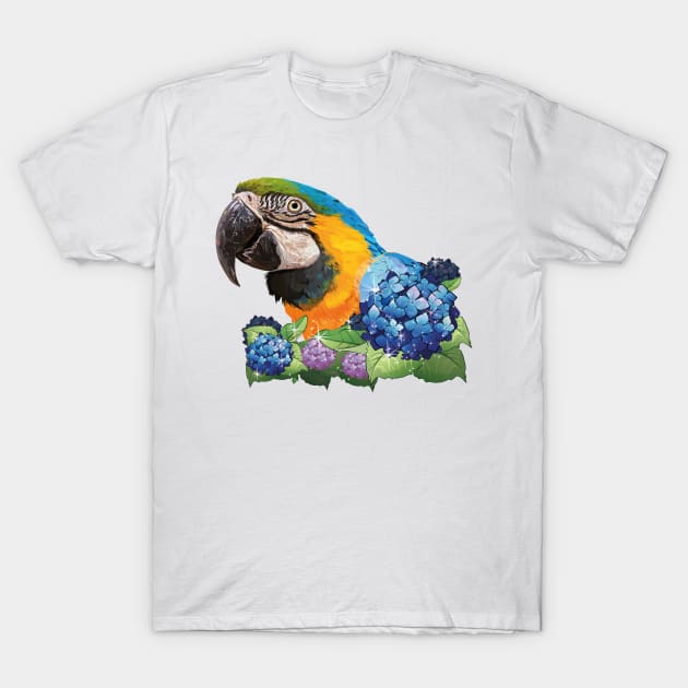 Blue and yellow macaw T-Shirt by obscurite